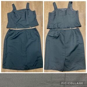 22W Elegant Black Waffle Texture Two-Piece Skirt Set Liz Claiborne Lined Fitted